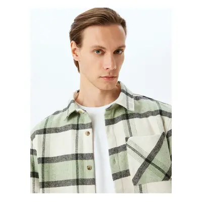 Koton Long Sleeve Cotton Blend Plaid Lumberjack Shirt with Pocket Detail