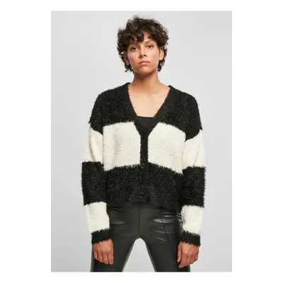 Dámský krátký oversized péřový cardigan black/white sand