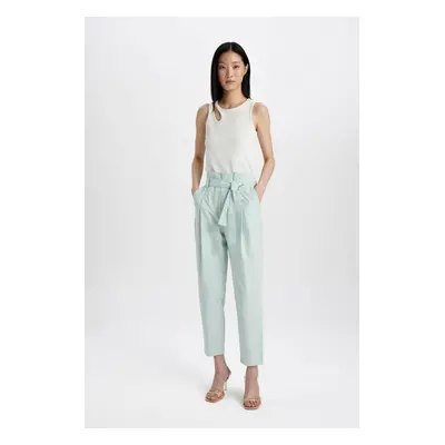 DEFACTO Gabardine Trousers Paperbag Pocket High Waist Short Leg Ankle Length