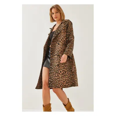 Bianco Lucci Women's Leopard Print Trench Coat