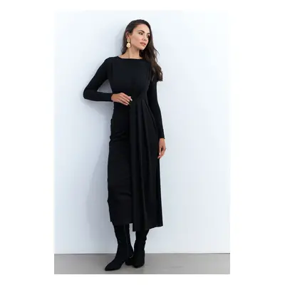 Cool & Sexy Women's Black Draped Front Maxi Dress SHR5