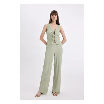 DEFACTO Wide Leg Elastic Waist Basic Plain Crepe Trousers