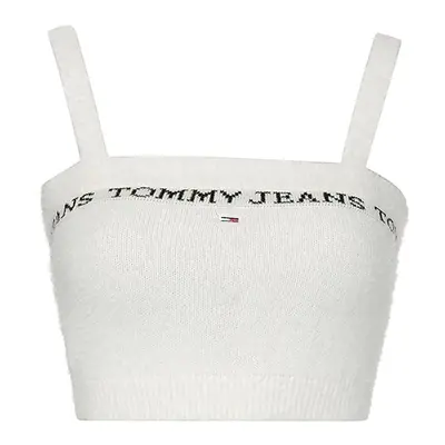 Tommy Jeans Top - TJW CROP FURRY CAMI TOP white