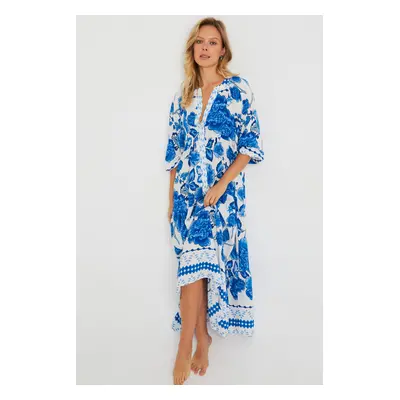 Cool & Sexy Women's Patterned Loose Maxi Dress Blue Q981