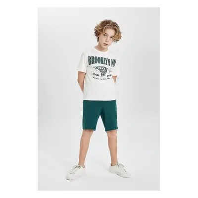 DEFACTO Boy's Printed Short Sleeve T-Shirt Shorts 2-Piece Set