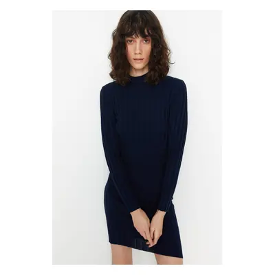 Trendyol Navy Blue Mini pletené šaty se stojatým límečkem