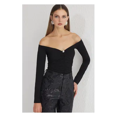 Trendyol Black Carmen Collar Knitted Accessory Blouse