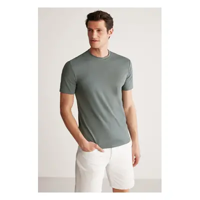 GRIMELANGE Chad Men's Slim Fit Ultra Stretchy Short Sleeve Round Neck Green T-Shirt