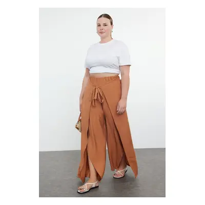 Trendyol Curve Brown Wrap Closure Detailed Wide Leg Beach Wear Woven Trousers