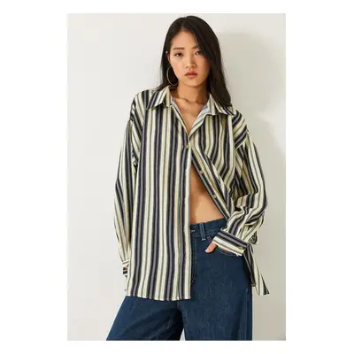 Bianco Lucci Women Striped Oversize Shirt