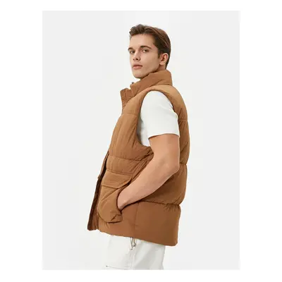 Koton Puffer Vest with Zippered Stand Collar and Flap Pocket Detail