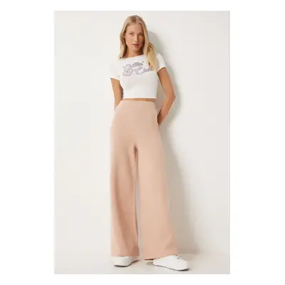 Happiness İstanbul Women's Biscuit Wide Leg Raised Thick Sweatpants