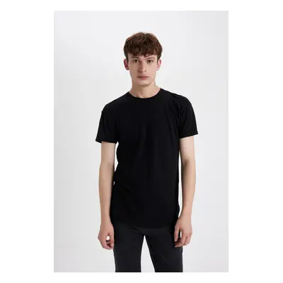 DEFACTO Black Long Muscle Fit Crew Neck Basic Plain Short Sleeve T-Shirt