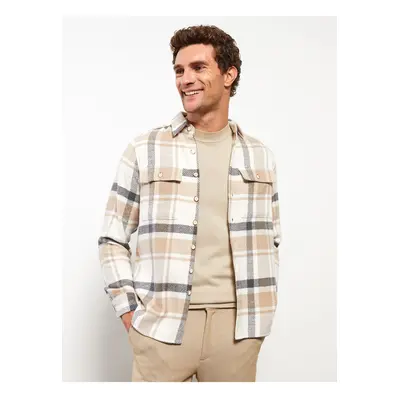 LC Waikiki Men's Oversize Long Sleeve Plaid Gabardine Shirt Jacket