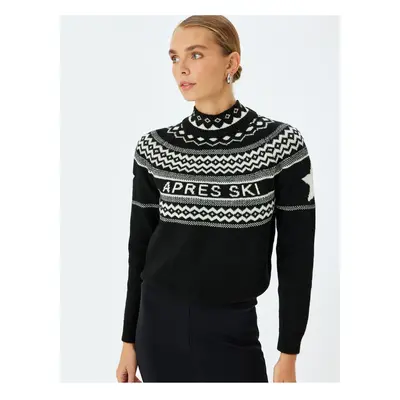 Koton Wool Blended Long Sleeve Ethnic Patterned Turtleneck Knit Sweater