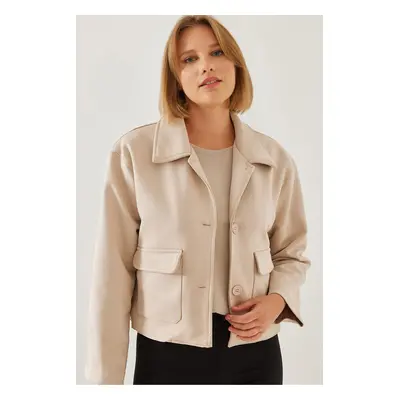 Bianco Lucci Women's Double Pocket Buttoned Suede Jacket