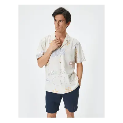 Koton Summer Shirt Patterned Turn-down Collar Pocket Detail Linen Mix