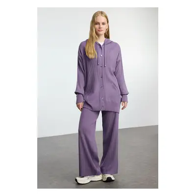 Trendyol Lilac Hooded Oversize Knitwear Bottom-Top Suit