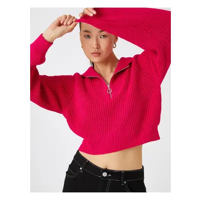 Koton Crop Knitwear Svetr Poloviční zip Dlouhý rukáv Kašmír Texturou