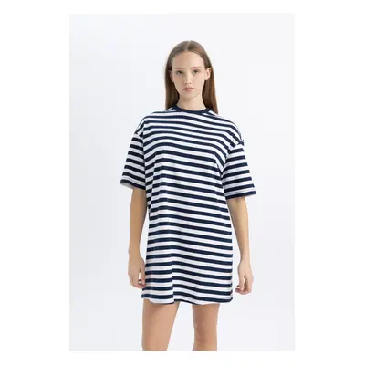 DEFACTO Cool Oversize Striped Combed Cotton Short Sleeve Mini T-Shirt Dress