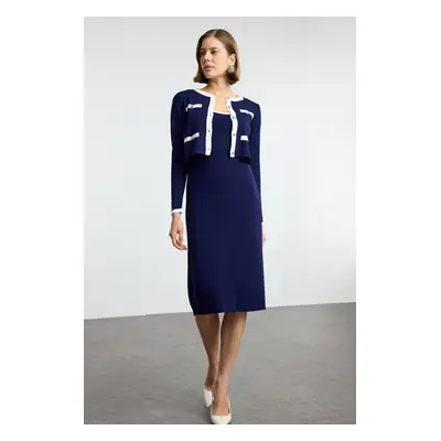 Trendyol Navy Blue Color Block Midi Knit Dress