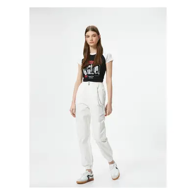 Koton Cargo Jogger Trousers Chain Detail High Waist Cotton