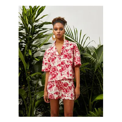 Koton Tropical Printed Short Sleeve Shirt Classic Collar