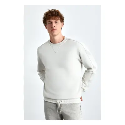 GRIMELANGE Danko Men's Soft Crew Neck Thread Stone Color Sweatshirt