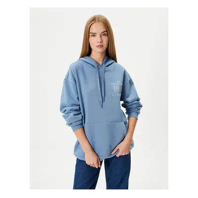 Koton Hooded Oversize Sweatshirt College Themed Back Printed Kangaroo Pocket