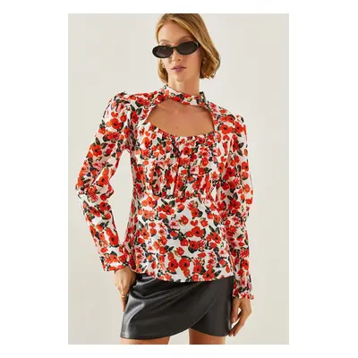 Bianco Lucci Women's Collar Detailed Floral Patterned Blouse