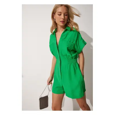 Happiness İstanbul Women's Green Aerobatic Viscose Jumpsuit with Shorts TO0009