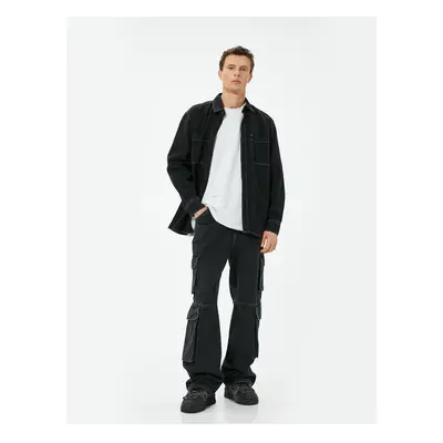 Koton Oversize Buttoned Cargo Pocket Detailed Jeans