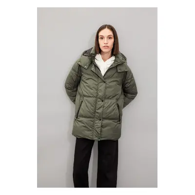 DEFACTO Water Repellent Puffer Jacket Parka Oversize Wide Mold Zipper Snap Closure Pocket Hooded