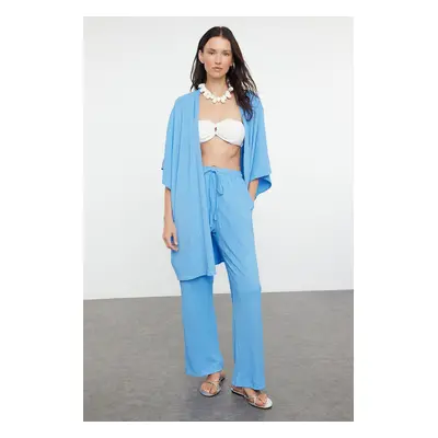 Trendyol Blue Woven Crepe Kimono Trouser Set