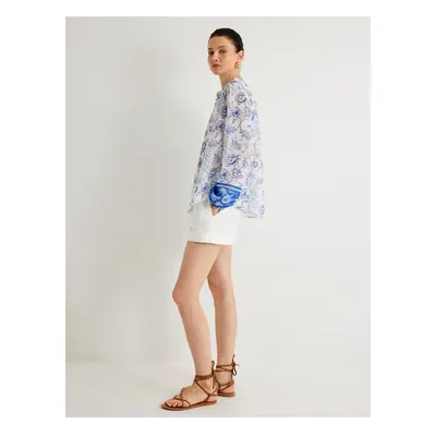 Koton X Melis Ağazat - Floral Collarless Shirt Long Sleeve