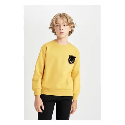 DEFACTO Boy Yellow Crew Neck Tiger Printed Sweatshirt