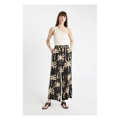 DEFACTO Moroccan Trousers Culotte Patterned Elastic Waist Wide Leg Long Length