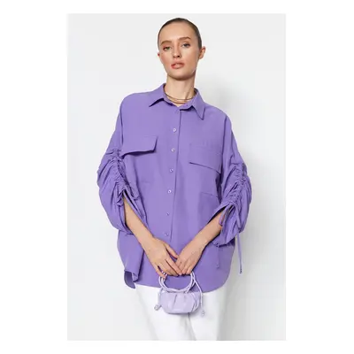 Trendyol Purple Adjustable Gathered Detailed Woven Cotton Shirt