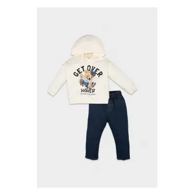 DEFACTO Baby Boy 2-Piece Set Bear Printed Hooded Sweatshirt Top Jean Pants Bottom