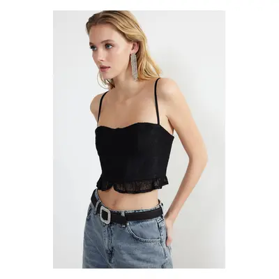 Trendyol Black Crop Knitted Lace Bustier