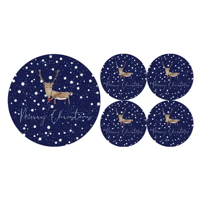 Bertoni Home Unisex's 1+4 Round Table Pads Set Renifer Navy Blue