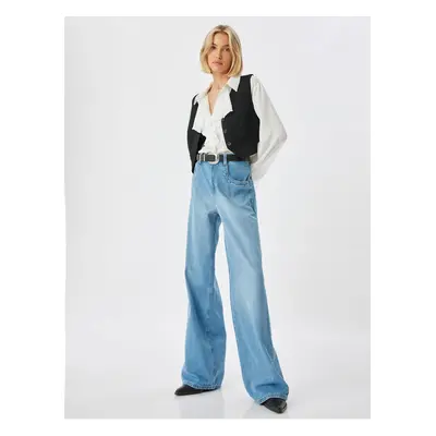 Koton Wide Leg Jeans Regular Waist Buttoned Cotton - Loose Straight Fit Jean