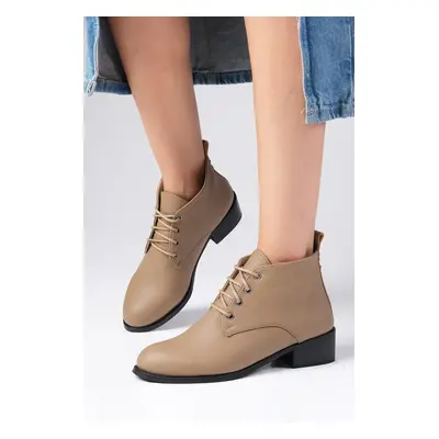 Mio Gusto Meera Mink Color Oval Toe Women's Ankle Short Flat Boots