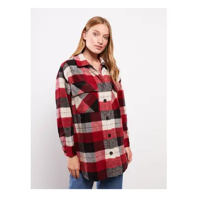 LC Waikiki Button-Front Plaid Long Sleeve Women's Shirt Jacket