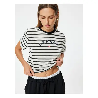 Koton Printed Crop T-Shirt Short Sleeve Crew Neck Cotton