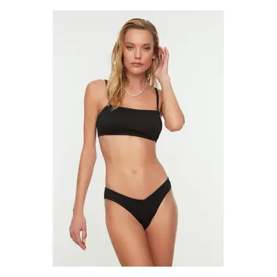 Trendyol Black Textured V-Cut Bikini Bottoms