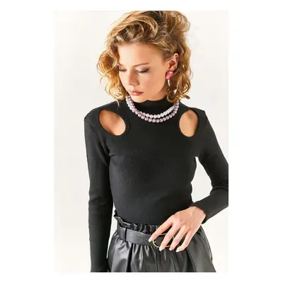 Olalook Women's Black Half Turtleneck Off-the-Shoulder Blouse