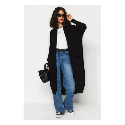 Trendyol Black Maxi Basic Knitwear Cardigan