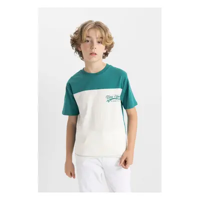 DEFACTO Boy's Crew Neck Color Block Printed Short Sleeve T-Shirt