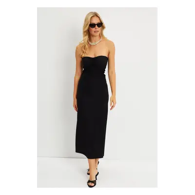 Cool & Sexy Women's Black Wrapped Strapless Midi Dress